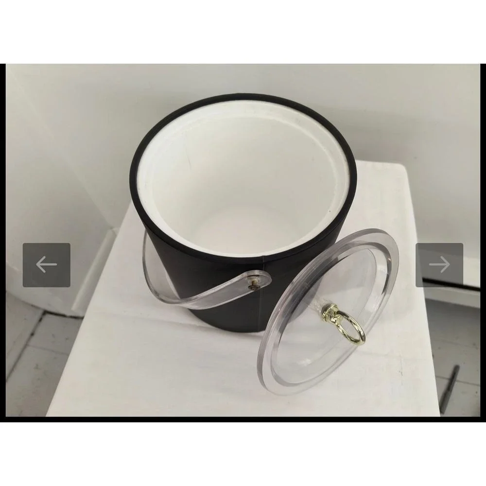 Elegant Black & White Ice Bucket with Clear‎ Lid - Modern Bar Accessory
